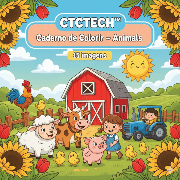 CTCTECH™ Caderno de Colorir – Animais – 15 imagens
