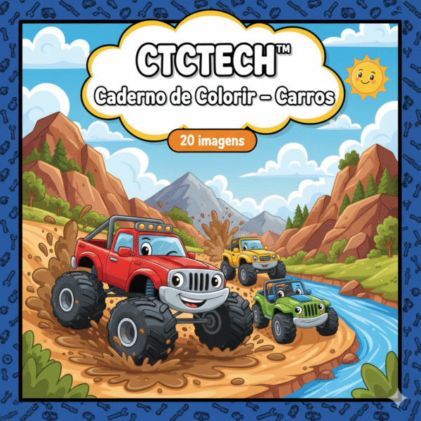 CTCTECH™ Caderno de Colorir – Carros – 20 imagens