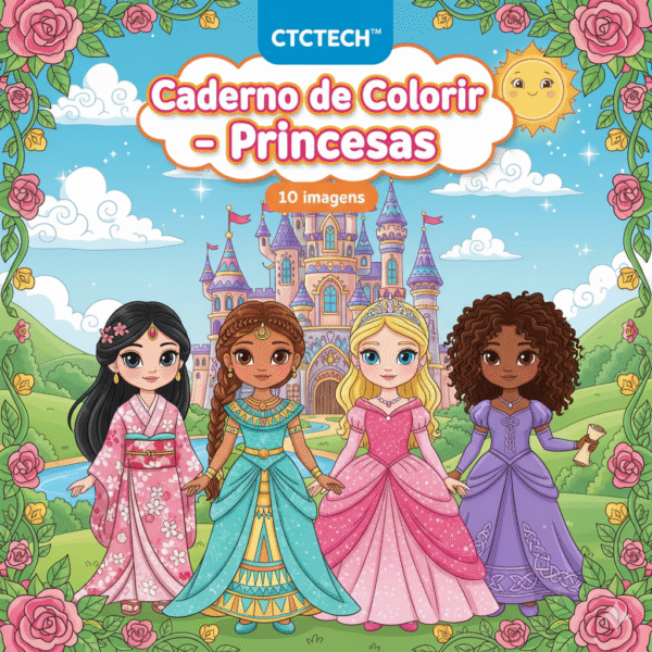 CTCTECH™ Caderno de Colorir – Princesas – 10 imagens
