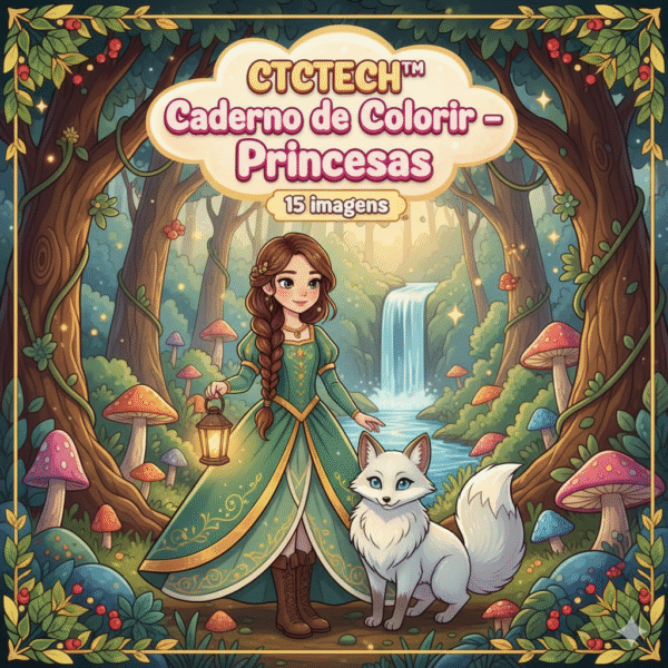 CTCTECH™ Caderno de Colorir – Princesas – 15 imagens