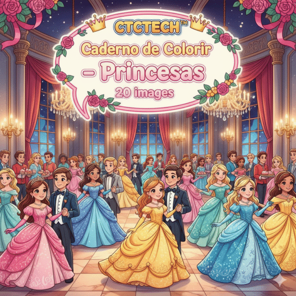 CTCTECH™ Caderno de Colorir – Princesas – 20 imagens