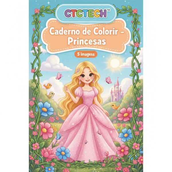 CTCTECH™ Caderno de Colorir – Princesas – 5 imagens