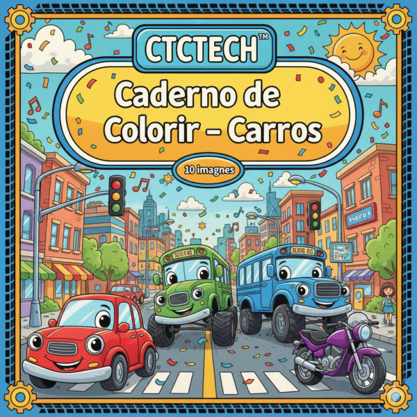 CTCTECH™ Caderno de Colorir – Carros – 10 imagens