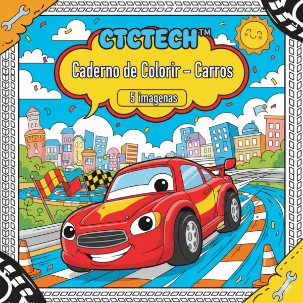 CTCTECH™ Caderno de Colorir – Carros – 5 imagens