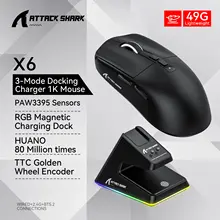 Mouse Bluetooth Attack Shark X6 PAW3395 – Tri‑Mode + Base Magnética RGB