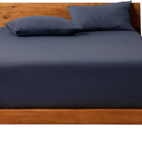 Decolab Jogo de Lençol 100% Algodão Premium Extra Macio - Roupa De Cama Antiácaro, Inclui Lençol Com Elástico (Forro) E Fronhas (Azul-marinho, Casal Simples)