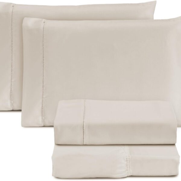 Jogo de Cama Casal Padrão Percal 400 Fios Ponto Palito 04 Peças, Antiácaro, Não faz bolinha Toque Extra Macio – Palha
