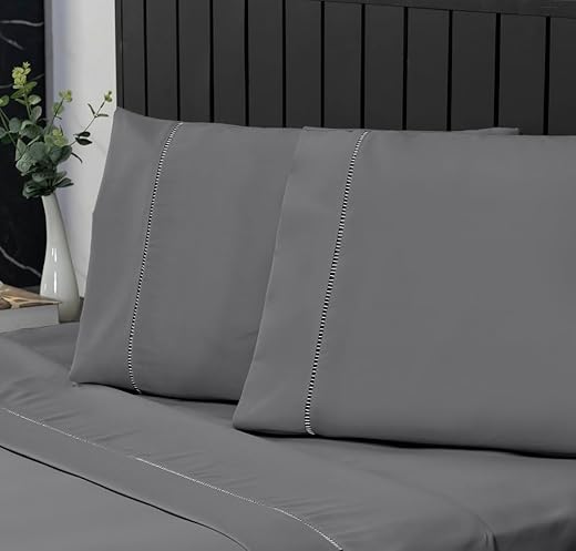 Jogo de Cama Casal Percal 400 Fios Ponto Palito 04 Peças, Antiácaro, Anti-pilling com Toque Macio - Chumbo