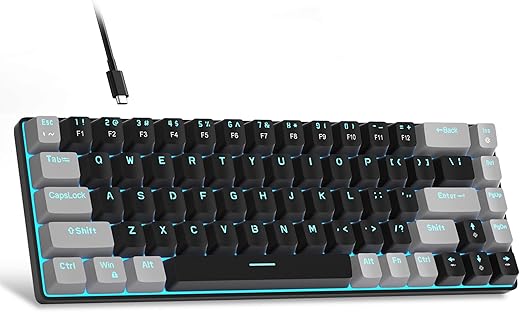 MageGee Teclado portátil 60% mecânico para jogos, MK-Box LED retroiluminado compacto de 68 teclas, mini teclado de escritório com fio com interruptor vermelho para Windows, laptop, PC, Mac -