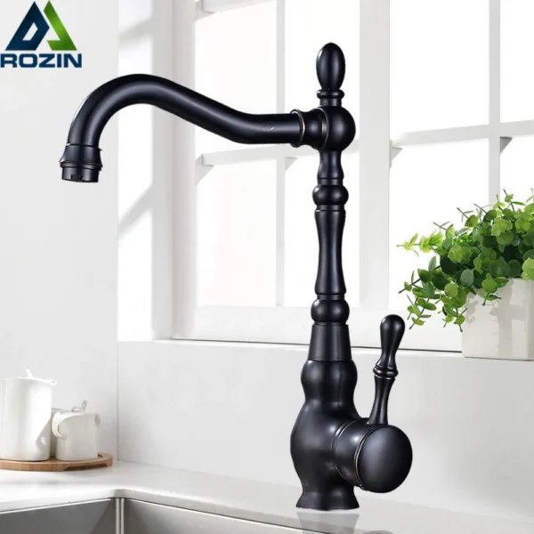 Rozin Black Bronze Kitchen Faucet Classical Deck Mounted Kitchen Faucets 360 Degree Rotation Hot Cold Water Mixer Taps