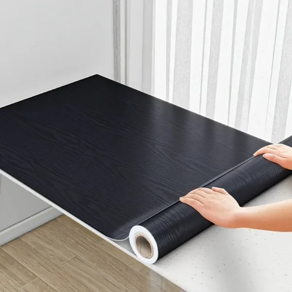 Self Adhesive Waterproof Black Wood Grain Wall Stickers for Cabinets Desks and Furniture Easy Peel and Stick Decals