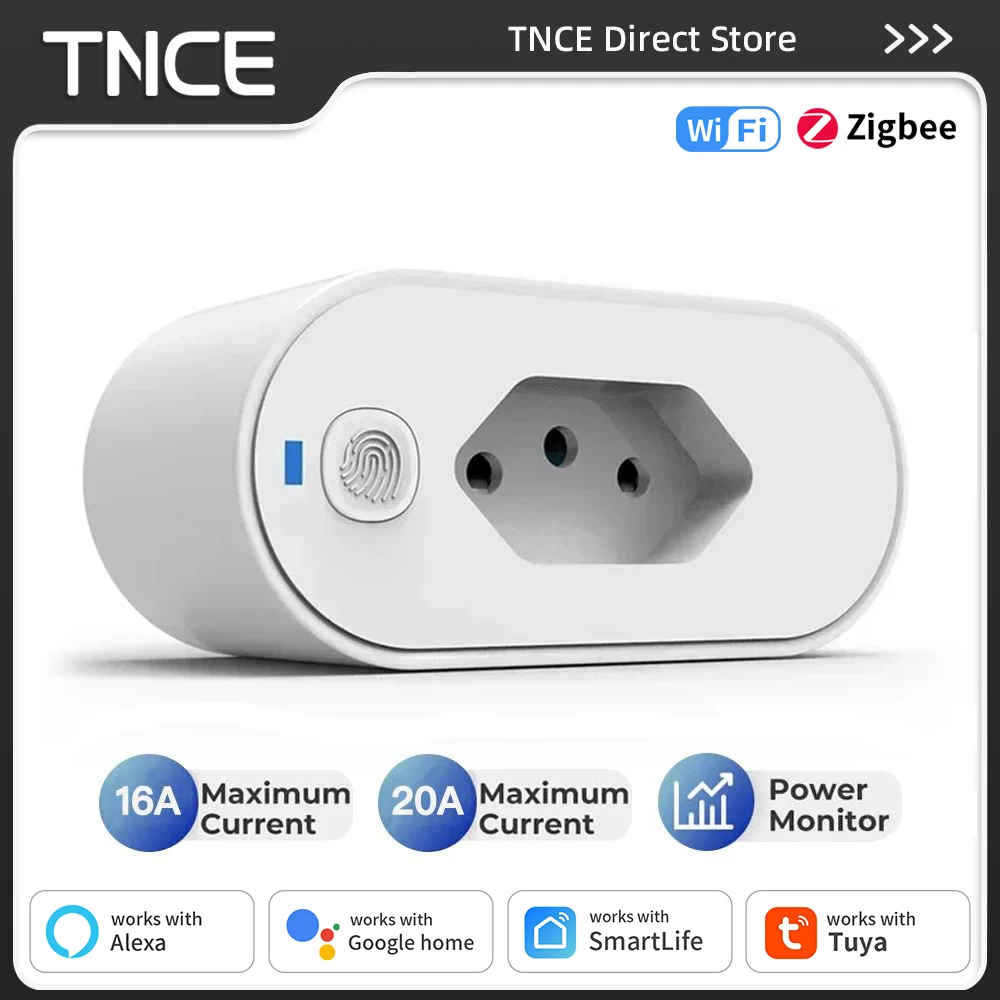 TNCE Smart Brazil Plug 16/20A Tuya WiFi/Zigbee Socket With Power Monitor Smart Life APP Remote control Voice for Google Home Ale