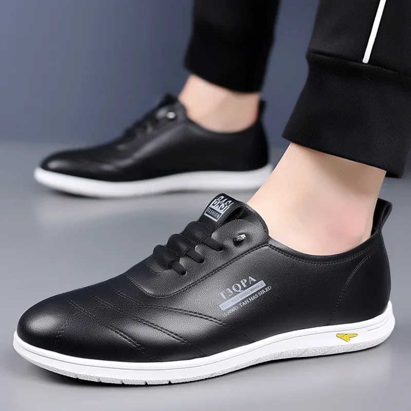 Trendy Soft-Soled Breathable Casual Leather Shoes For Men Spring Autumn 2024 New Arrival Versatile Sport Board Shoes Low Top - Imagem 4