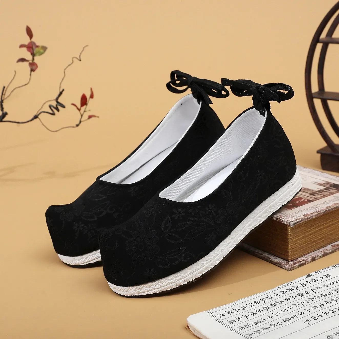 Men's Bow Shoes High Head Dance Photography Boots Hanfu Wedding Soldiers Casual Non-Leather Shoes Breathable Cotton Inner - Imagem 4