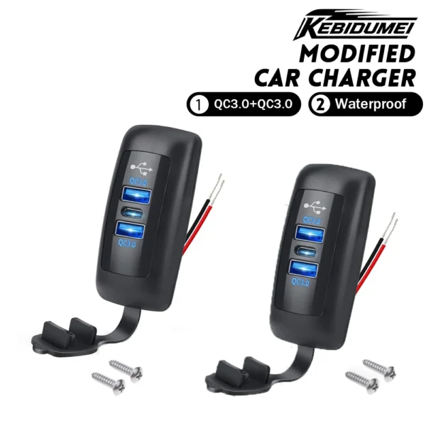 KEBIDUMEI 1/2pcs Car Charger 12V/24V Fast Charging Socket QC3.0+PD USB Outlet Waterproof Power Supply Adapter Car Accessories