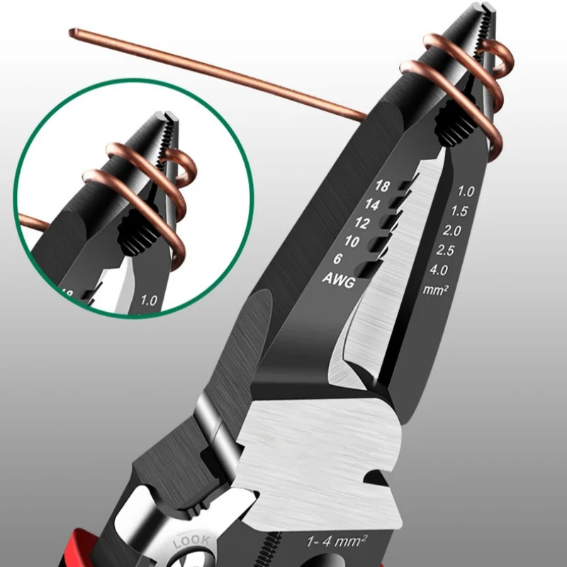 1Pcs 8.5 in Multifunctional Electrician Pliers Wire Cutter Cable Stripper Crimping Tool Alicate Universal Nose Pliers Hand Tools - Imagem 4