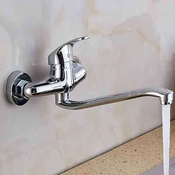 Wall-mounted Faucet Basin Faucet Hot&Cold Water Mixer Tap Single Handle Wash Chrome Finish Bathroom Mixer Taps