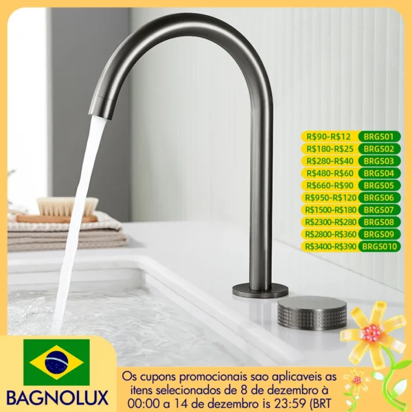 Gunmetal Basin faucet Knurled Switch 360 Rotating Spout two holes Deck Mounted Sink Tap Bathroom Widerspread Mixer 2 set