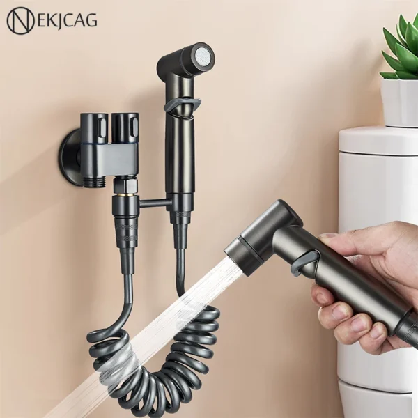Hygienic Toilet Bidet Sprayer Shower Wall-mounted Double Outlet Angle Valve Toilet Faucet Set Bathroom Bidet Accessories