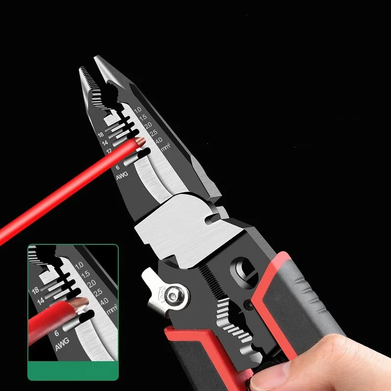 1Pcs 8.5 in Multifunctional Electrician Pliers Wire Cutter Cable Stripper Crimping Tool Alicate Universal Nose Pliers Hand Tools - Imagem 2