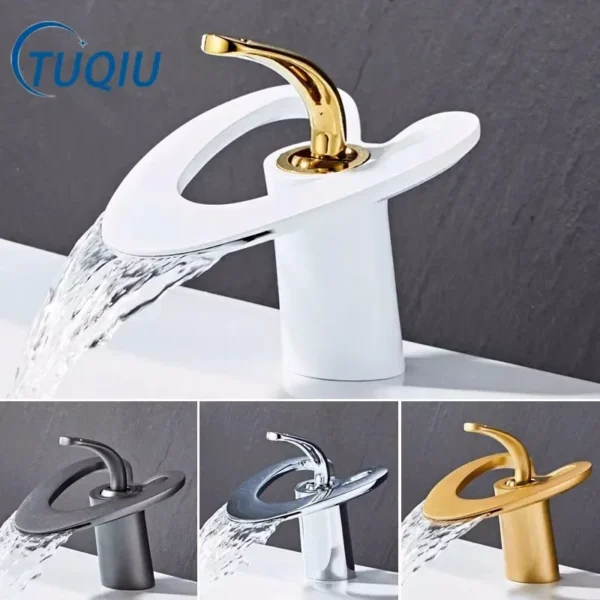 Golden/White Bathroom Basin Faucet Black Bathroom Faucet Brass Creative Sink Mixer Tap Hot & Cold Waterfall Basin Faucet