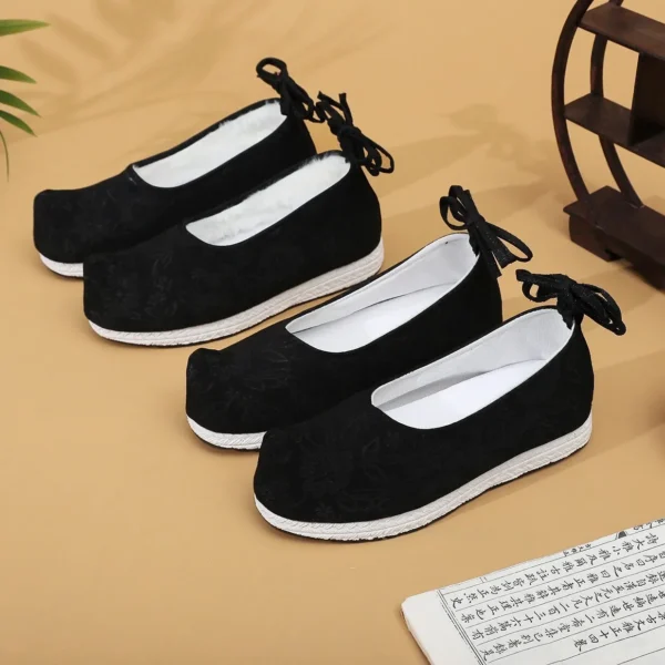 Men's Bow Shoes High Head Dance Photography Boots Hanfu Wedding Soldiers Casual Non-Leather Shoes Breathable Cotton Inner