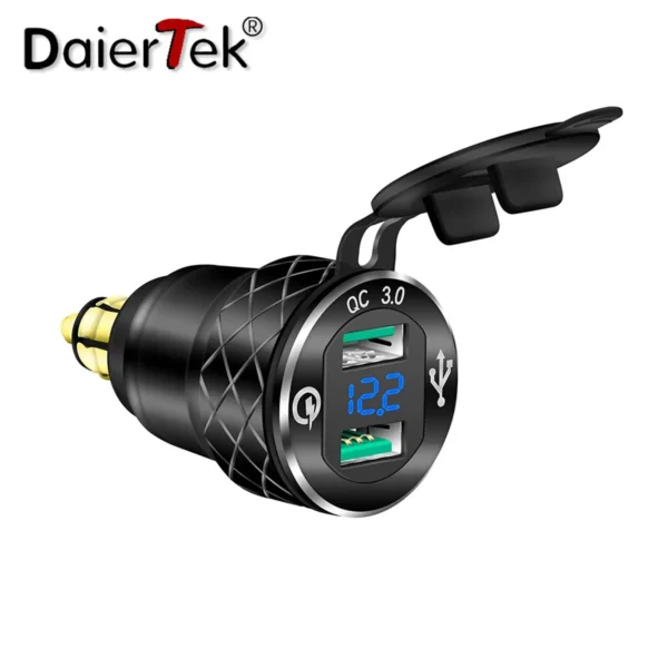 DaierTek Aluminum Alloy QC3.0 USB Charger Din Socket Plug Power Outlet Voltmeter Dual 5V 4.2A Din To USB Adapter For BMW