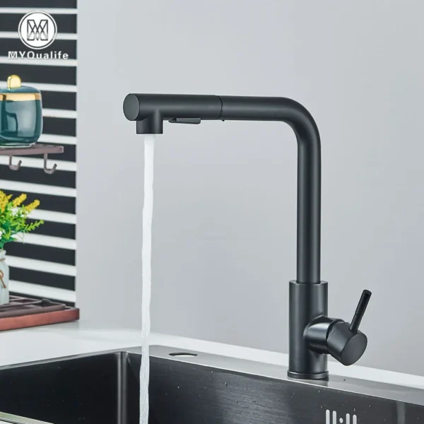 Free Shipping Black Pull Out Kitchen Sink Faucet Two Model Stream Sprayer Nozzle Stainless Steel Hot Cold Wate Mixer Tap Deck