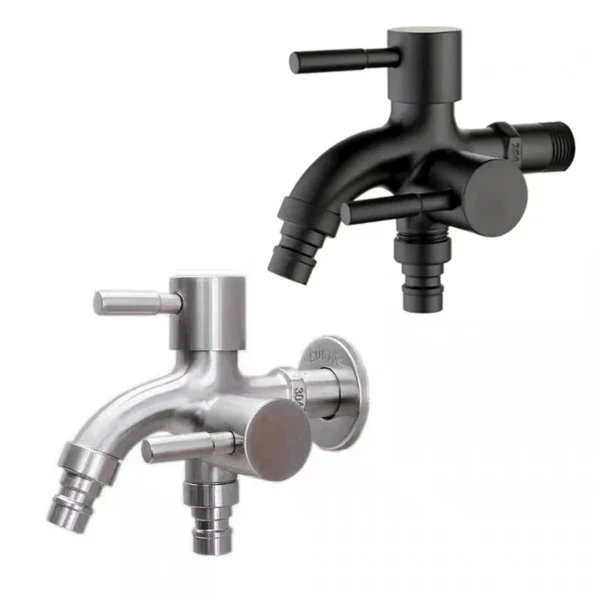 1/2" Double Outlet Faucet for Washing Machine Dual Control Water Tap One in Two out Bidet Faucet Bathroom Sink Fitting