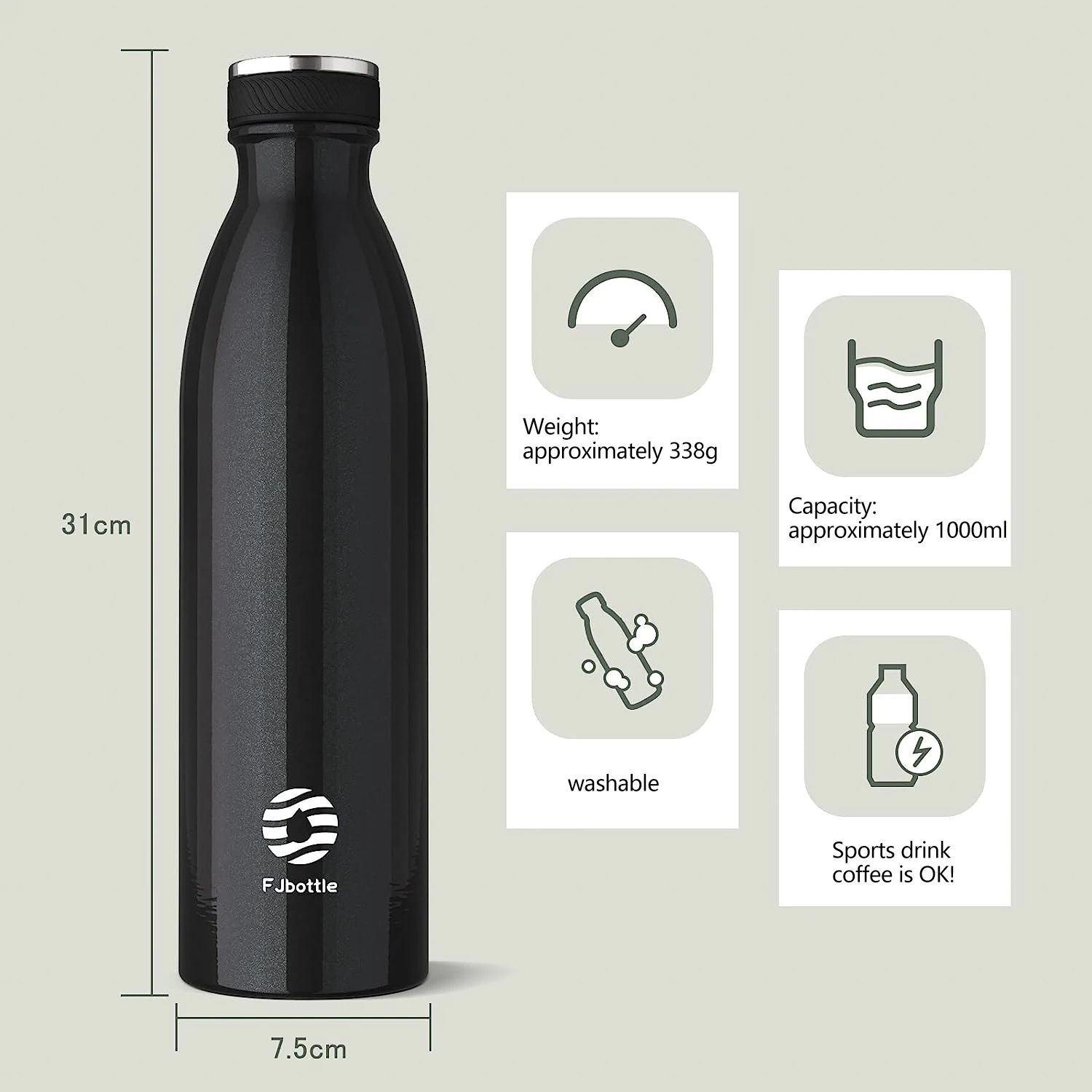 1 liter vacuum insulated insulated cup, insulated and cooled 1000ml stainless steel water bottle - Imagem 5