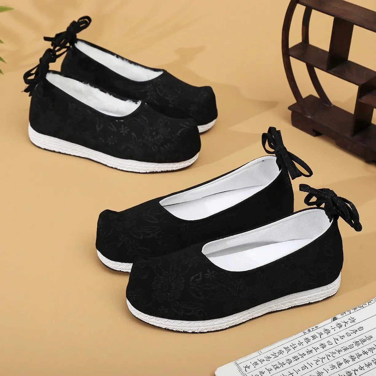 Men's Bow Shoes High Head Dance Photography Boots Hanfu Wedding Soldiers Casual Non-Leather Shoes Breathable Cotton Inner - Imagem 2
