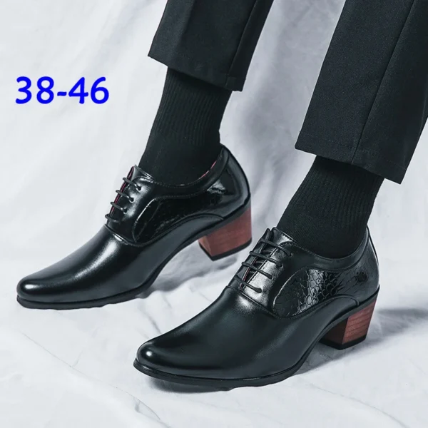 Pointed High Heel Leather Shoes For Men In British Business And Casual Heightened Wedding Shoes Korean Style Shiny Hairstylist