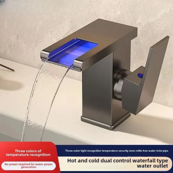Wash Basin Faucet Bathroom Cold and Hot Sink Tap Toilet Luxury Water Taps Modern Brass Mixers Tap LED Light Bathroom Sink Faucet