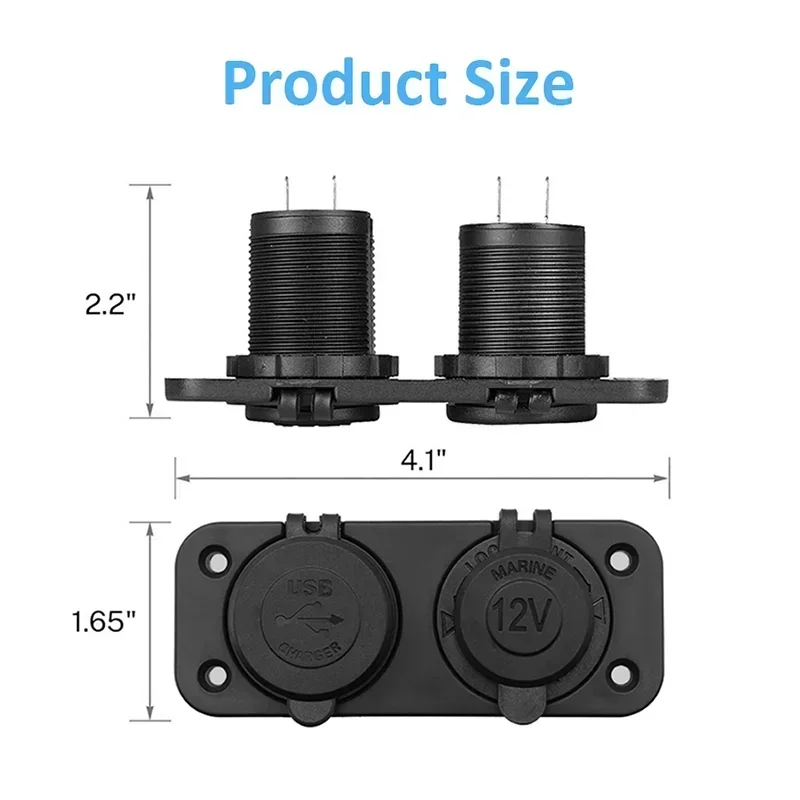 12V/24V Dual USB Socket Panel QC3.0 Car Charger Socket Adapter Outlet Cigarette Lighter Adapter for Car Boat RV Motorcycle - Imagem 5