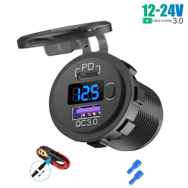 DC 12V-24V Dual USB Car Phone Charger with Switch Socket Power Outlet Adapter Waterproof For Car Truck Boat RV Motorcycle