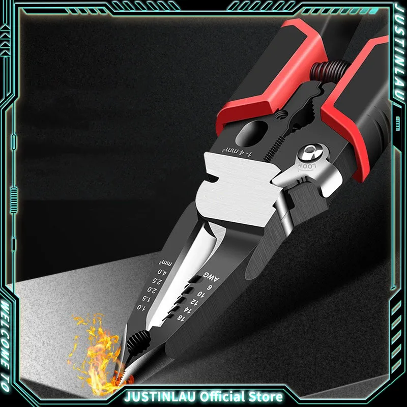 1Pcs 8.5 in Multifunctional Electrician Pliers Wire Cutter Cable Stripper Crimping Tool Alicate Universal Nose Pliers Hand Tools