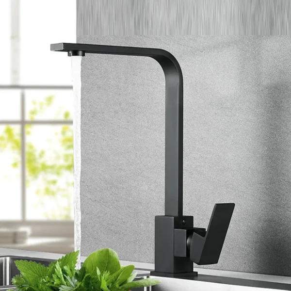 Bakicth Square Kitchen Faucet Matte Black Hot and Cold Kitchen Sink Tap 360 Degree Rotation Mixer Deck Mounted Water Taps