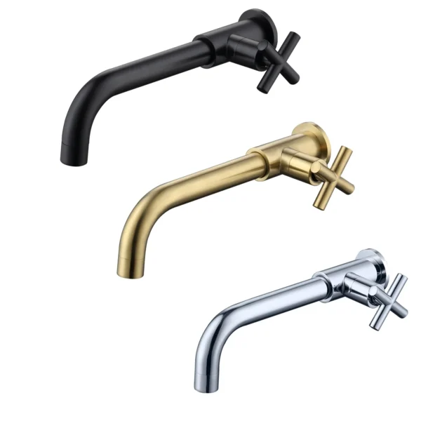 Bathroom Wall Mounted Long Mop Pool Faucet Single Cold Brass Basin Faucet Balcony Wash Basin Tap Black Brushed Gold Water Taps