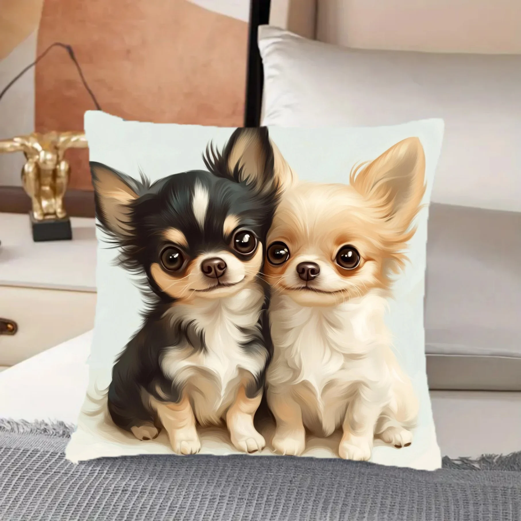 Encantadora funda de almohada de poliéster Chihuahua, estilo moderno, decorativa para el hogar y todo tipo de habitaciones - Imagem 4