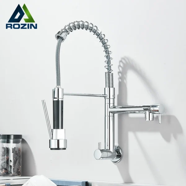 Brushed Spring Pull Down Kitchen Faucet Cold Water Dual Spouts Handheld Shower Kitchen Taps Wall Mounted Kitchen Washing Crane