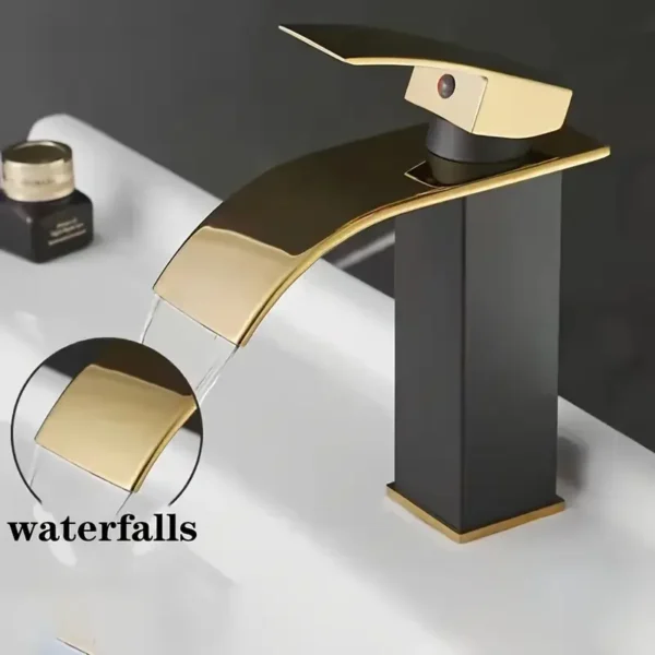 New Luxury Black White Gold Waterfall Faucet Hot and Cold Dual Control Stainless Steel Alloy Finish Suitable for Bathroom Sink
