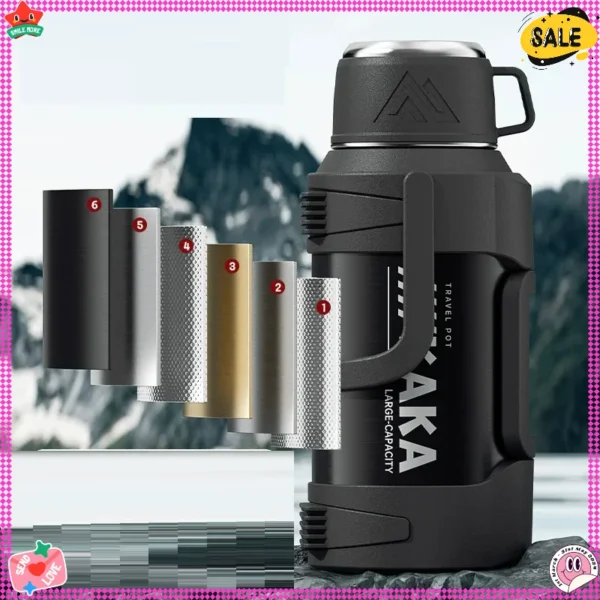 72-hour long-lasting insulation stainless steel 316 water bottle, large-capacity outdoor portable thermos with handle.