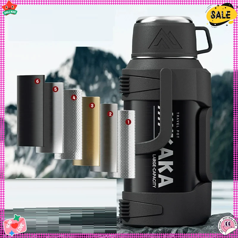 72-hour long-lasting insulation stainless steel 316 water bottle, large-capacity outdoor portable thermos with handle.
