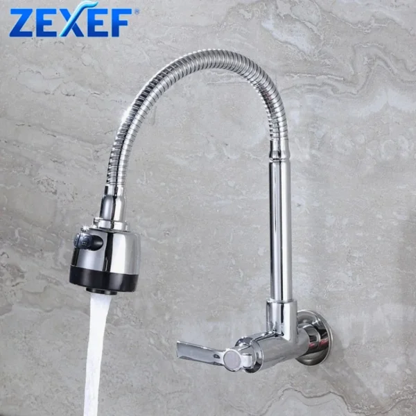 ZEXEF Articulated Faucet Kitchen Sink Mixer Tap Household Wall Mounted Bathroom Hose Swivel Modern Flexible Hole Accessory