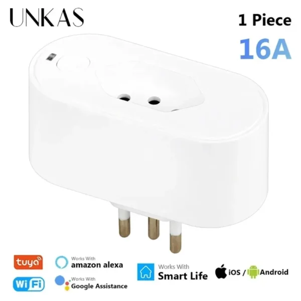 Tuya 16A Brazil Standard Wifi Smart Plug Socket Work with Google Home Alexa with Power Monitor APP Remote Control