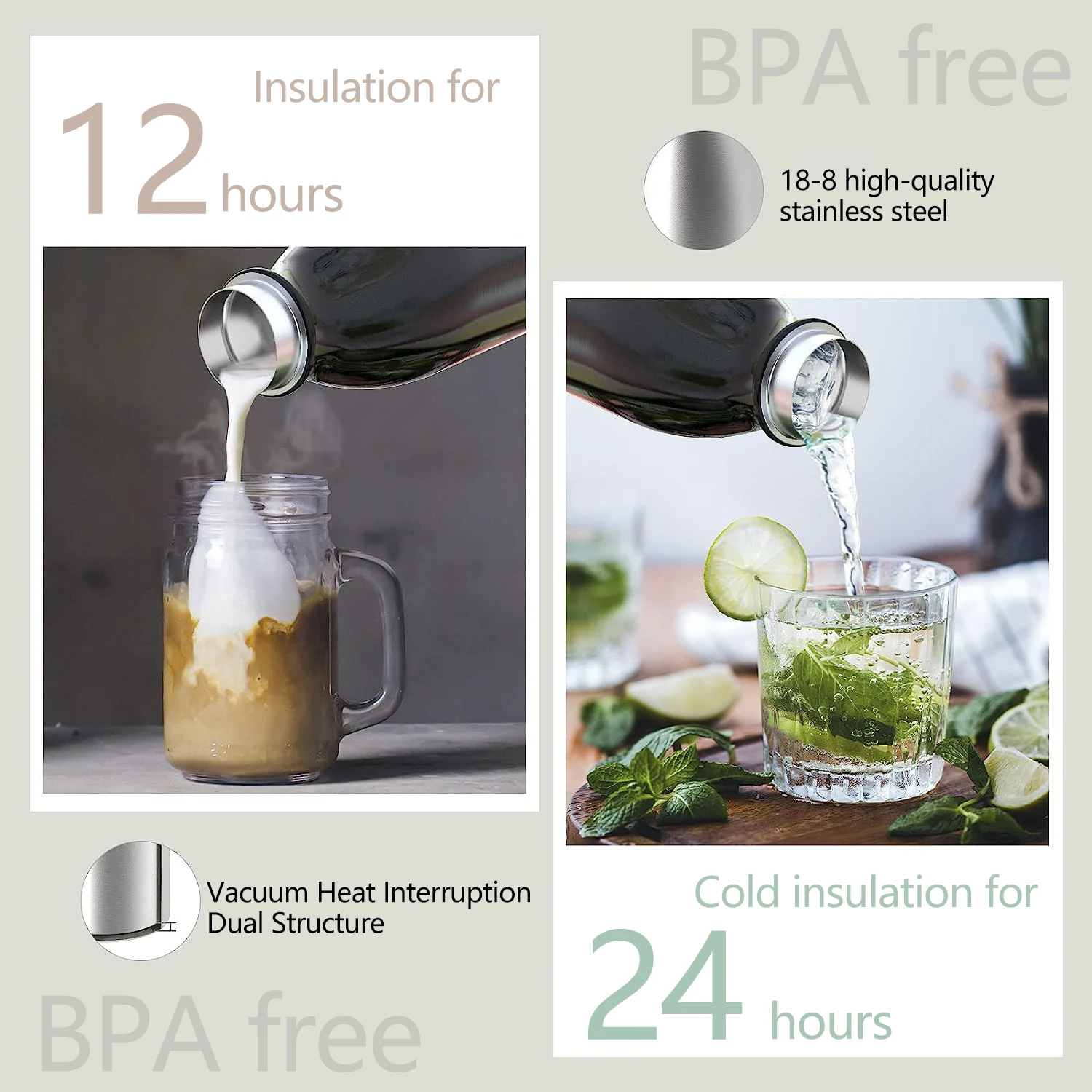 1 liter vacuum insulated insulated cup, insulated and cooled 1000ml stainless steel water bottle - Imagem 4