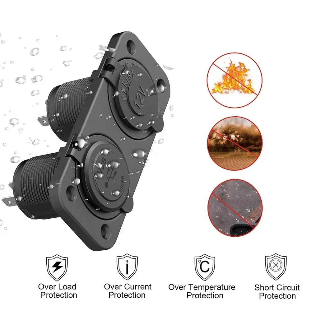 12V/24V Dual USB Socket Panel QC3.0 Car Charger Socket Adapter Outlet Cigarette Lighter Adapter for Car Boat RV Motorcycle - Imagem 4