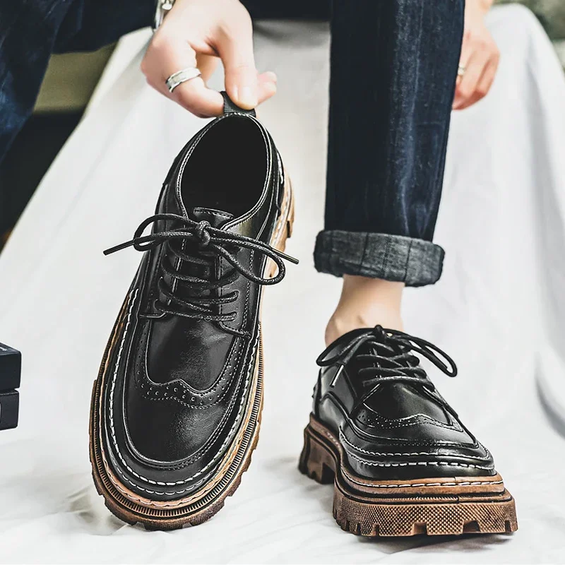 Bloch Men's Shoes Summer Dress Business Casual British Black Youth Sports Soft Face Increased Height Trendy Shoes