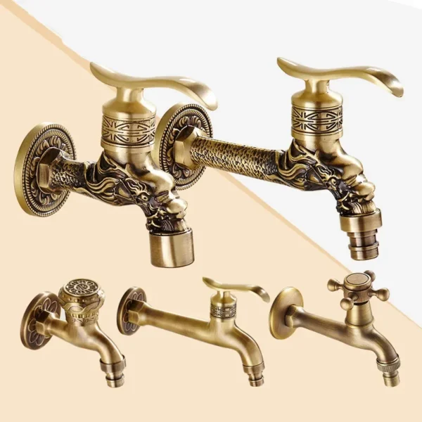 Doodii Carved Wall Mount Zinc Alloy Antique Bibcock Garden Wash Basin Faucet Decorative Outdoor Garden Mop Taps Torneira parede