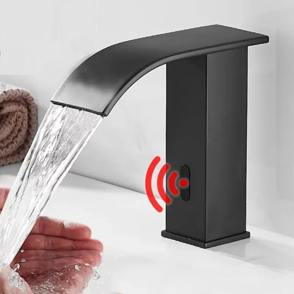 Luxury Matte Black Sensor Bathroom Faucet Cold and Hot Deck Mounted Tap Short and Tall Sink Mixer